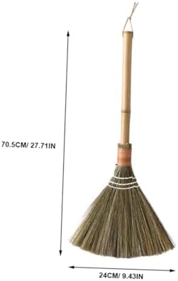 FRCOLOR Hand-Woven Bamboo Broom for Home Cleaning