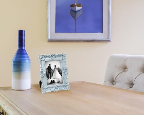 Laura Ashley 4x6 Powder Blue Ornate Resin Picture Frame with Easel Hook