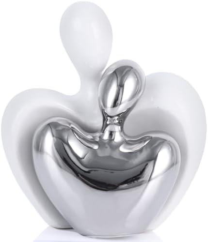 White and Silver Mini Ceramic Couple Sculpture