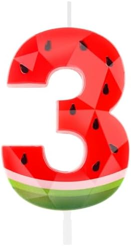 Zolunu 3rd Birthday Watermelon Candle for Summer Party Decorations