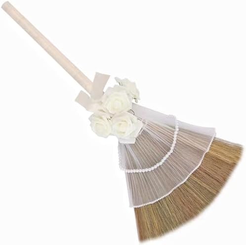 Wedding Broom with Pearl Chain and Roses