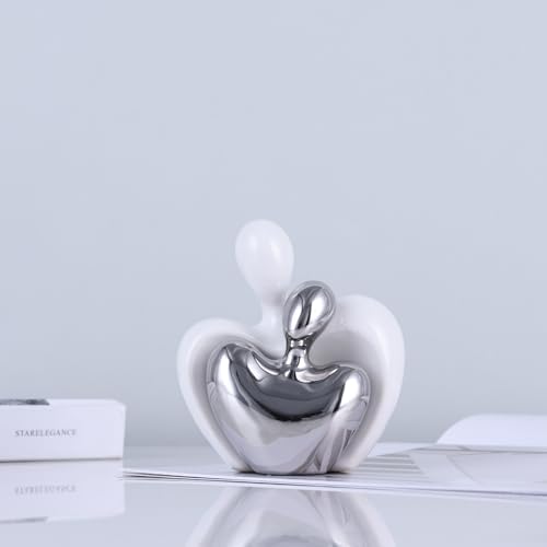 White and Silver Mini Ceramic Couple Sculpture