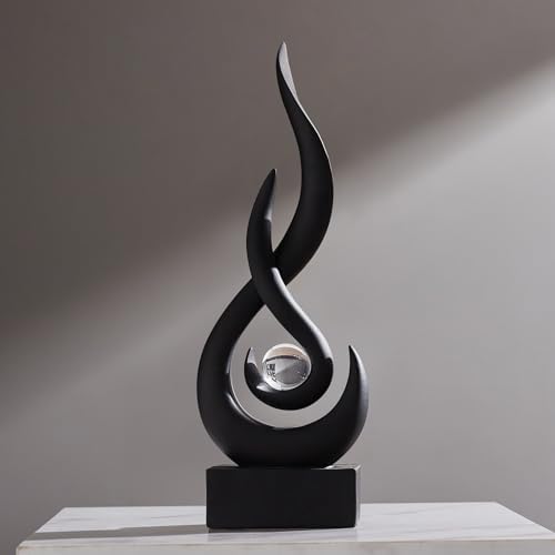 AWNR Abstract Flame Sculpture with Glass Ball Resin Art Figurine