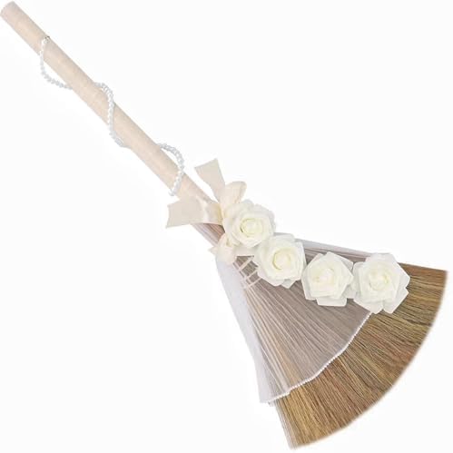 Wedding Broom with Pearl Chain and Roses