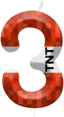 TNT Pixel Number 3 Birthday Candles Cake Topper