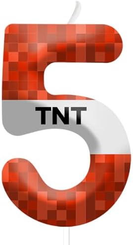 PSTELKDOROR Number 5 Red White TNT Birthday Candles Cake Topper