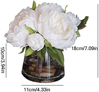 White Artificial Roses Silk Bouquet with Glass Vase