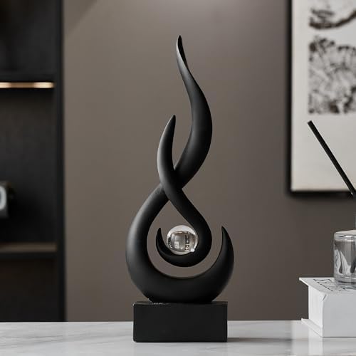 AWNR Abstract Flame Sculpture with Glass Ball Resin Art Figurine