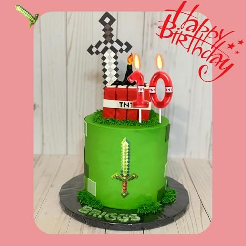 Pixel Themed Number 10 Birthday Candle for Boys Girls 1