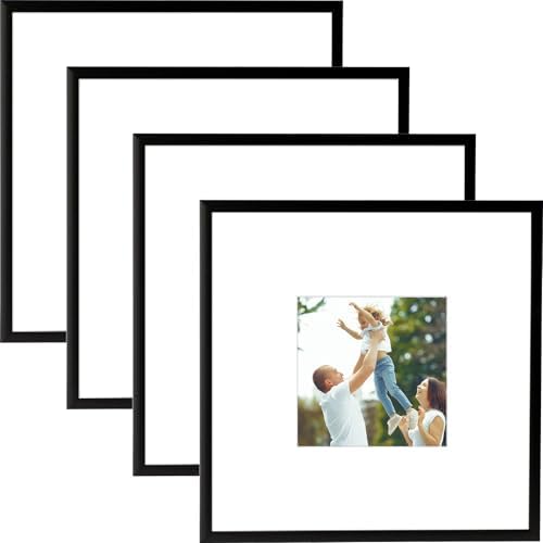 Golden State Art - 8x8 Metal Frames with Mats Set of 4 Classic Black