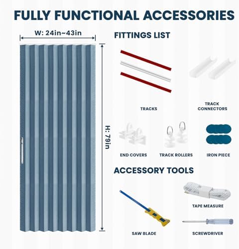 AJAZZ Blackout Accordion Door Curtain - 43W x 79L Blue