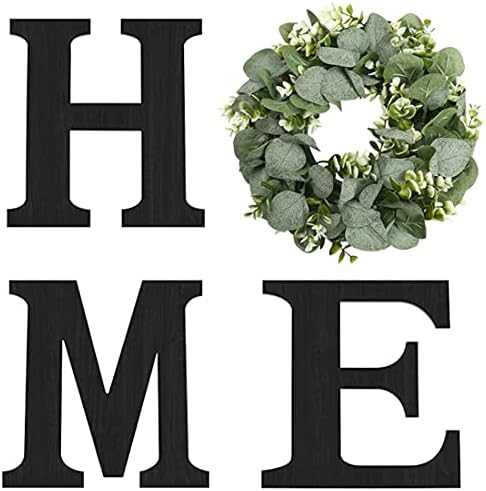 Pinkpum Wood Home Sign with Black Letters and Eucalyptus Wreath