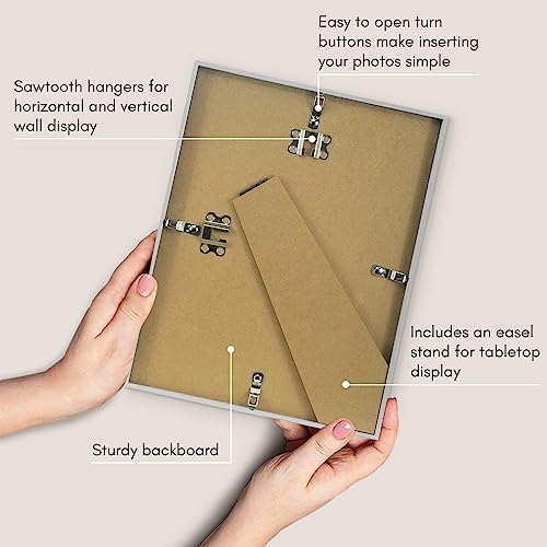 Americanflat 85x11 Picture Frame with Shatter-Resistant Glass and Hanging Hardware - Silver