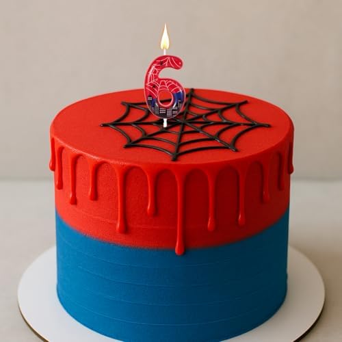 Spider Themed Birthday Candle Red Blue 6cm