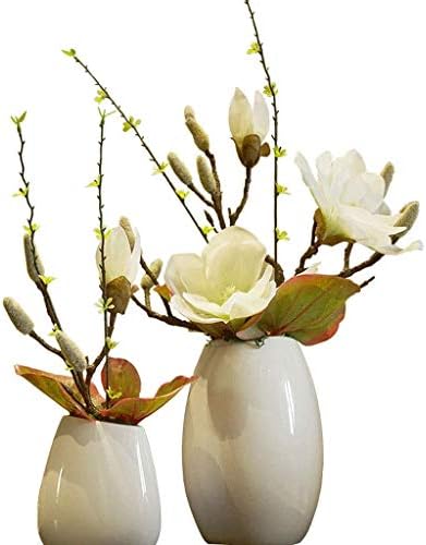 Realistic Artificial Magnolia Flowers in White Ceramic Vase