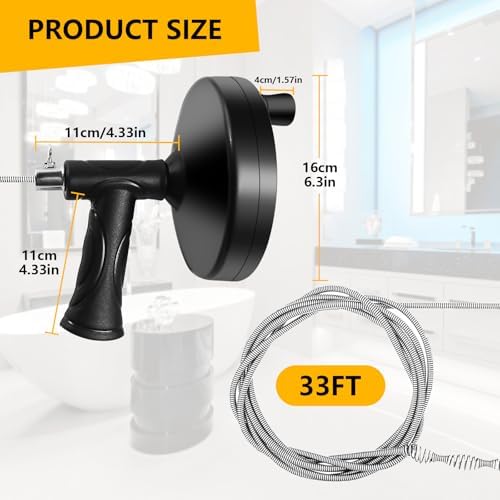 33 Feet Drain Snake Auger with Gloves for Clog Removal