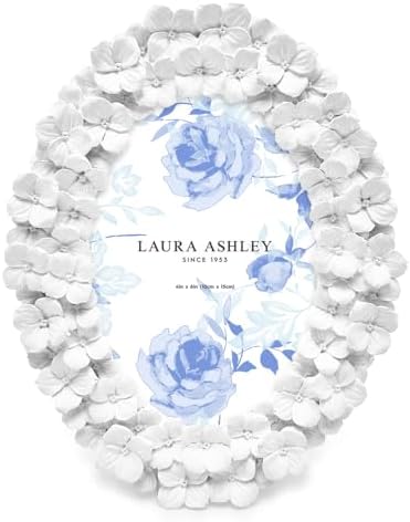 Laura Ashley 4x6 White Hydrangea Resin Oval Frame with Easel Hook