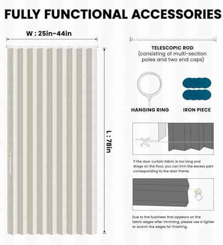 AJAZZ Door Curtains with Magnetic Rod Set - 44W x 78L Beige