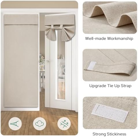 HOMEIDEAS Natural Linen French Door Curtains 1 Panel - W26 x L40 Inch