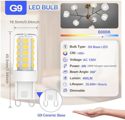 Chinnor 4W G9 LED Dimmable Bulbs 10 Pack 6000K Daylight White