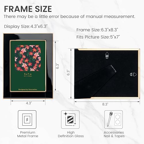 Venusmiles 5x7 Enamel Photo Frame with Gold Metal Edge and Easel