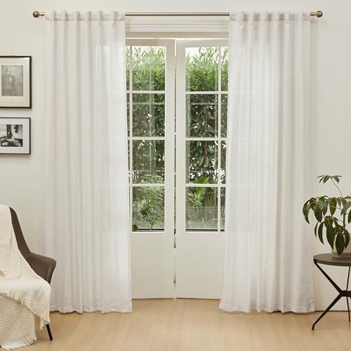 MYSKY HOME Semi Sheer Linen Curtains 50x90 2 Panels