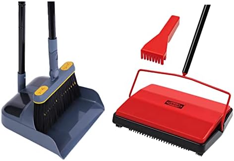 JEHONN Carpet Sweeper with Horsehair Broom and Dustpan Set for Home