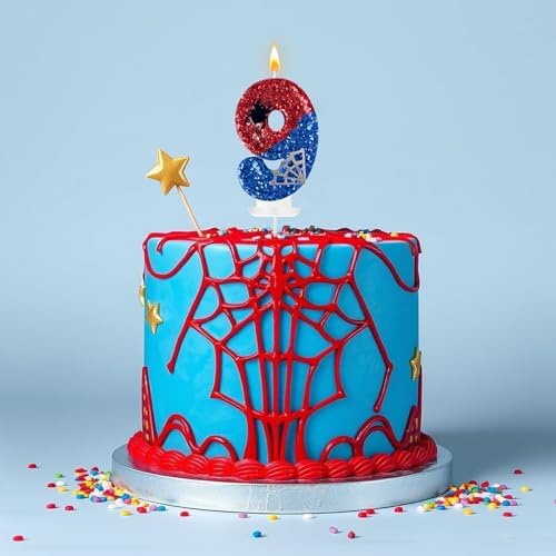 Spider Web Birthday Candles Red Blue with Silver