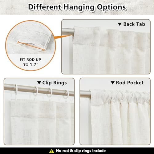MYSKY HOME Semi Sheer Linen Curtains 50x90 2 Panels