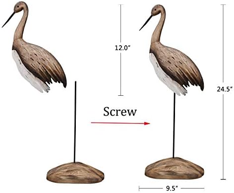 K KILIPES Wood Crane Statue Rustic Garden Decor
