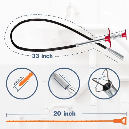 SHUOGUO Drain Clog Remover Set with 33 Inch and 116 Inch Tools