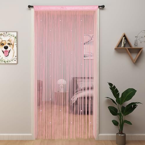 YIIBAII Pink Beaded Curtain 39x79 Inches for Doorways