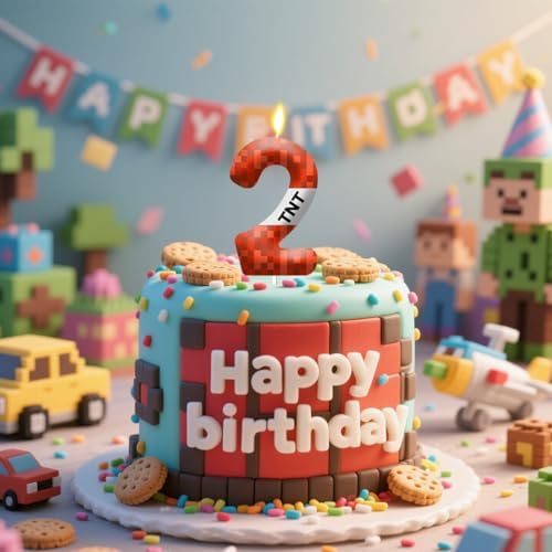 TNT Pixel Number 3 Birthday Candles Cake Topper