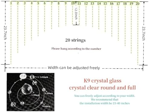 20 Strings Crystal Beaded Curtain for Doorway Clear Durable