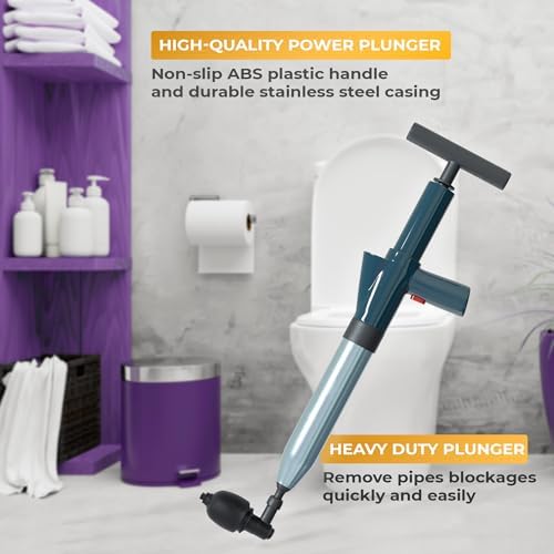 APQ Air Plunger Toilet Unclogger with 4 Nozzles and Non-Slip Handle
