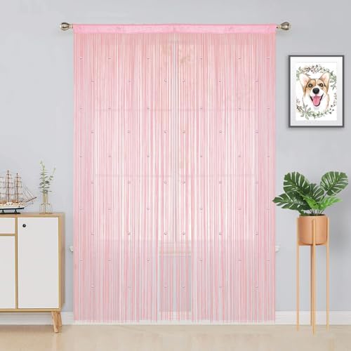 YIIBAII Pink Beaded Curtain 39x79 Inches for Doorways