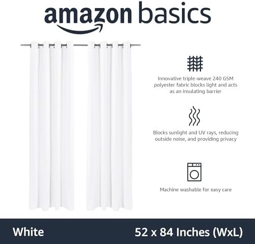 Amazon Basic Blackout Curtains 2 Panels 52x84 White