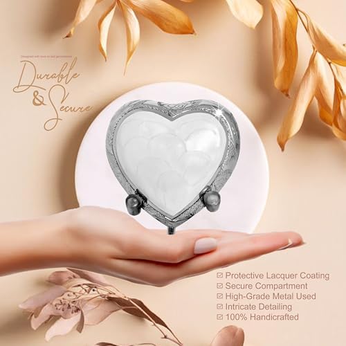 Brass Heart Urn for Ashes - Small Keepsake Urn White