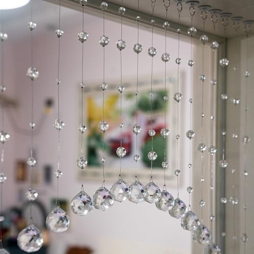 20 Strings Crystal Beaded Curtain for Doorway Clear Durable