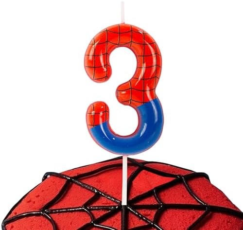 Red Blue Spider Web 3 Birthday Candle Cake Topper