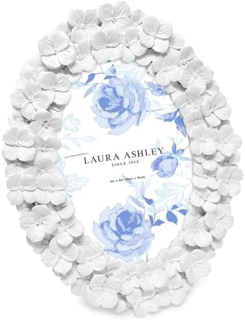Laura Ashley 4x6 White Hydrangea Resin Oval Frame with Easel Hook