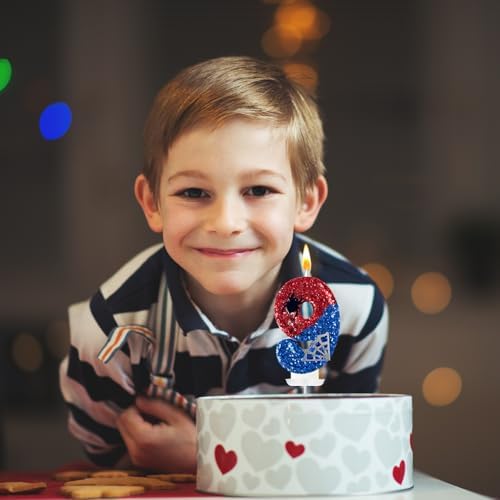 Spider Web Birthday Candles Red Blue with Silver