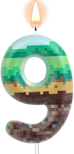 Pixel Birthday Candle Green 9 Number Pixel Cake Toppers for Parties