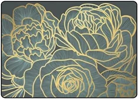 Large Area Rug Non Slip Floor Mats Luxury Golden Rose Design