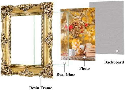 Hiwhy 8x10 Inch Golden Ornate Resin Photo Frame with Easel Wall Hook