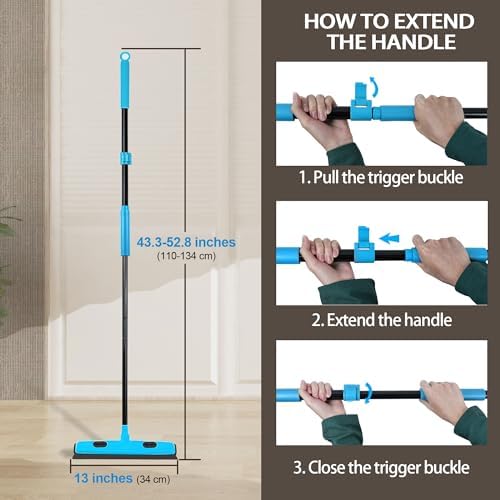 JEHONN 3-in-1 Carpet Broom Pet Hair Remover with Squeegee