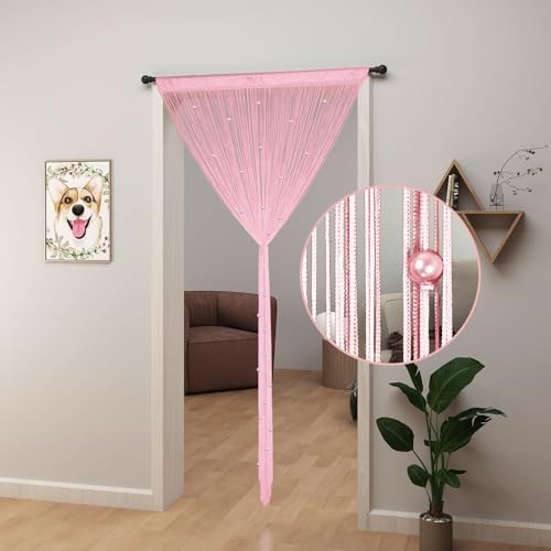 YIIBAII Pink Beaded Curtain 39x79 Inches for Doorways