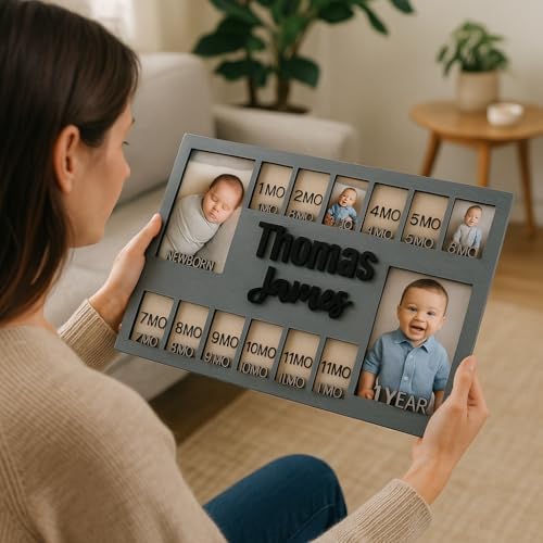 Newborn Picture Frame - 12 Months Photo Display - Personalized Frame