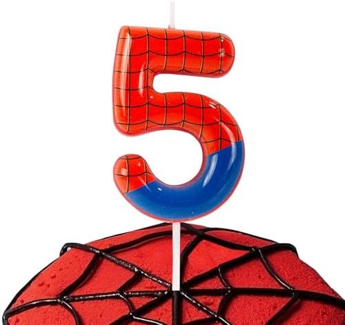 Red Blue Spider Number 5 Candle Birthday Cake Topper