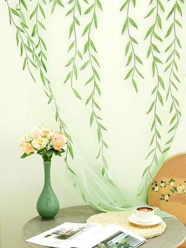 Breling Green Leaf Sheer Curtains 2 Pieces 394x63 Inch